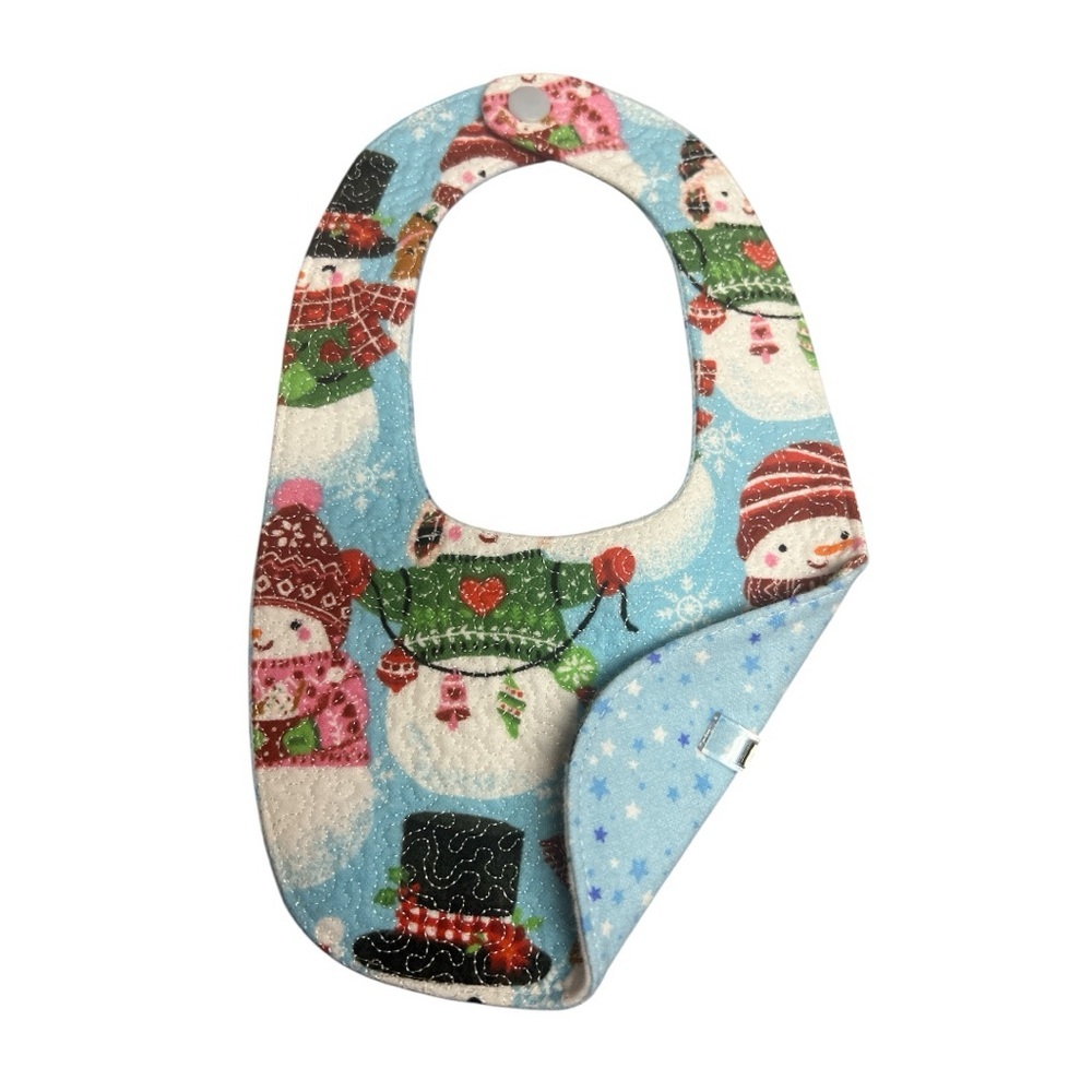 Hand Crafted Baby Bib with snap closure cotton snuggle flannel reversible